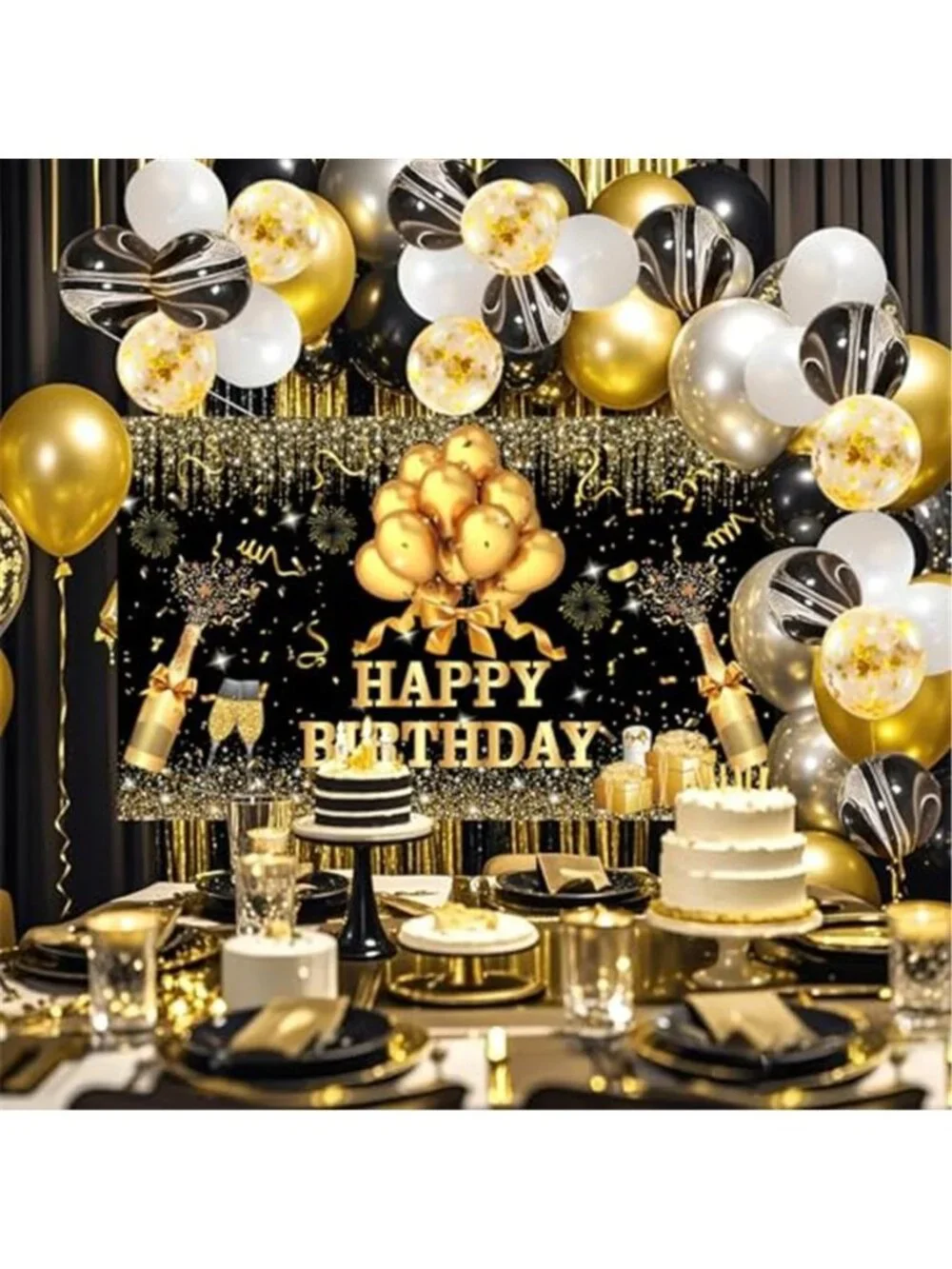 Black Gold Birthday Balloon Arch Kit Backdrop Garland Party Decoration Set